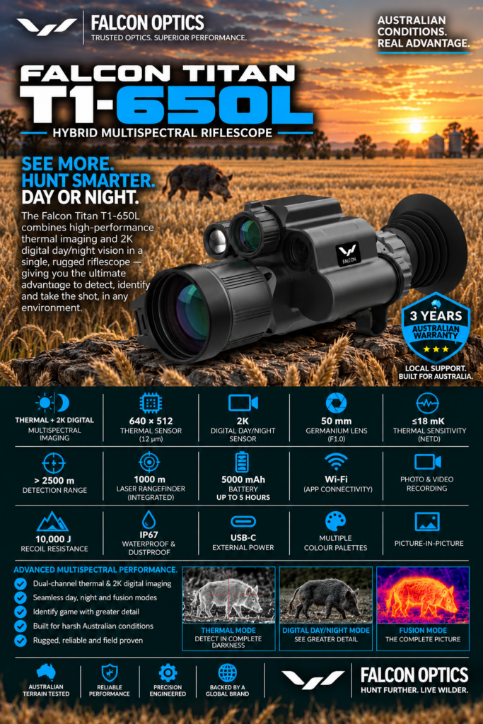 FALCON TITAN T1-650L, 640x512 SENSOR, 50mm LENS, 1000M LRF, MULTISPECTRAL